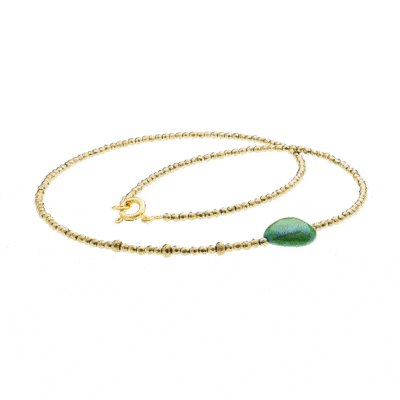 Necklace with natural Pyrite gemstones in a spherical shape and one Chrysocolla heart. Buy online shop.