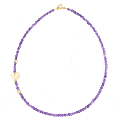 Handmade necklace with natural Citrine Quartz and Amethyst gemstones, one Citrine stone in a heart shape and gold plated sterling silver clasp. Buy online shop.