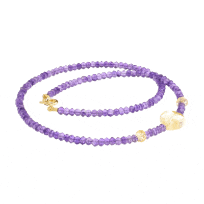 Handmade necklace with natural Citrine Quartz and Amethyst gemstones, one Citrine stone in a heart shape and gold plated sterling silver clasp. Buy online shop.