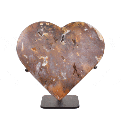 Heart made of natural Agate gemstone with crystal quartz, placed on a black metallic base. The product has a height of 10.5cm. Buy online shop.