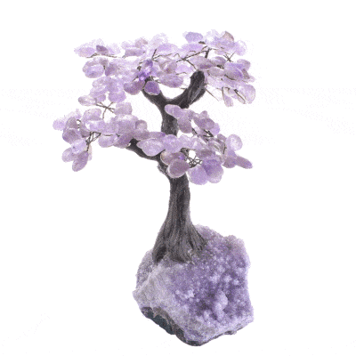 Handmade tree with polished amethyst leaves and raw amethyst base, with a height of 32cm. Buy online shop.