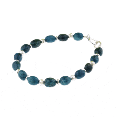 Handmade bracelet with natural apatite and hematite gemstones. The bracelet has decorative elements and clasp made of sterling silver. Buy online shop.