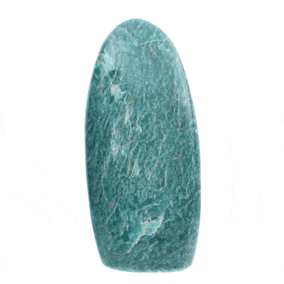 Γυαλισμένο κομμάτι φυσικής πέτρας Αμαζονίτη ωοειδούς σχήματος και ύψους 13,5cm. Αγοράστε online shop.