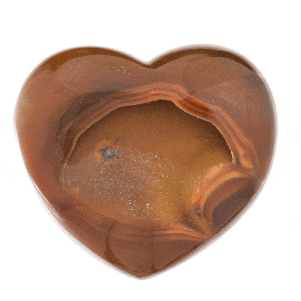 Heart made of natural brown Agate gemstone with crystal quartz and a size of 12cm. Buy online shop.