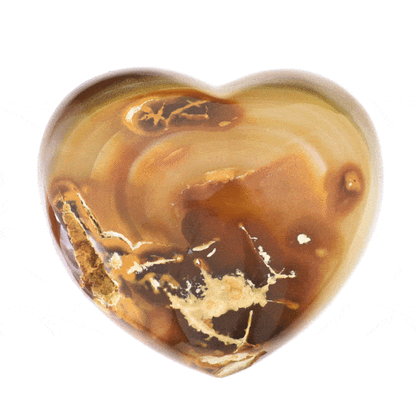 Heart made of natural brown Agate gemstone with crystal quartz and a size of 12cm. Buy online shop.