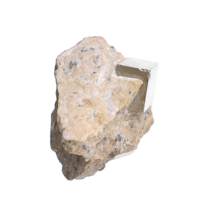 Raw piece of natural cubic pyrite gemstone on matrix, with a size of 4cm. Buy online shop.