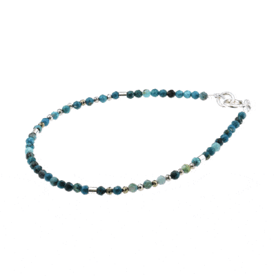Handmade bracelet with natural Chrysocolla and Pyrite gemstones, in a spherical shape. The bracelet has clasp and decorative elements made of sterling silver. Buy online shop.