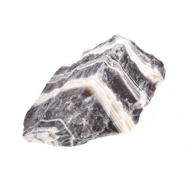 Raw piece of natural zebra calcite gemstone, with a size of 9.5cm. Buy online shop.