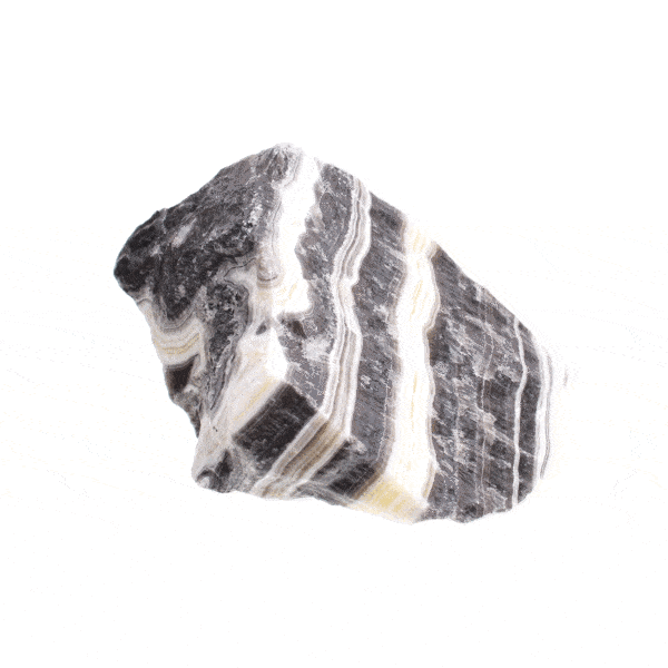 Raw piece of natural zebra calcite gemstone, with a size of 9.5cm. Buy online shop.