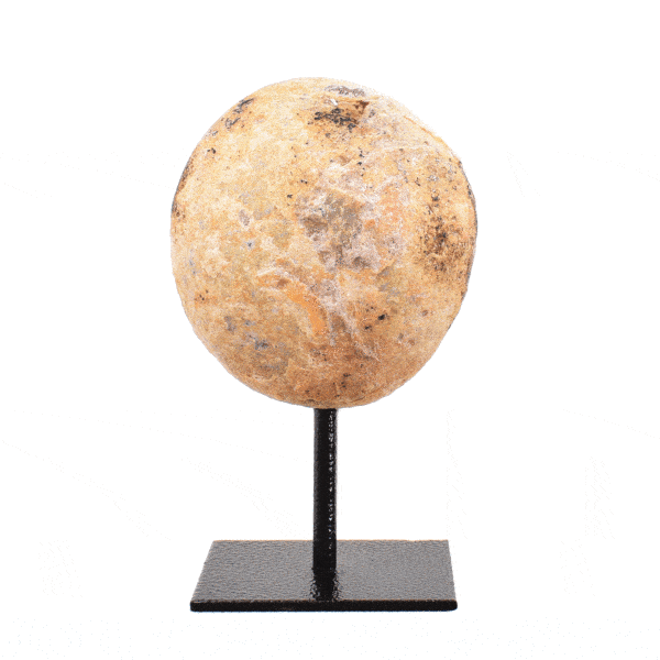 Natural Agate gemstone geode with crystal quartz. The geode is embedded into a black metallic base and the product has a height of 13.5cm. Buy online shop.