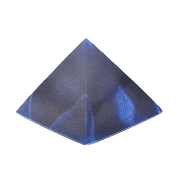 Pyramid made from natural agate gemstone with crystal quartz. The pyramid has blue colour and a height of 5cm. Buy online shop.