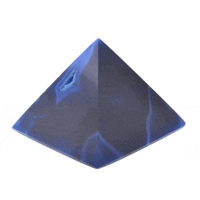 Pyramid made from natural agate gemstone with crystal quartz. The pyramid has blue colour and a height of 5cm. Buy online shop.