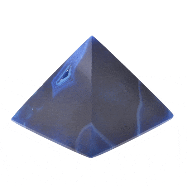 Pyramid made from natural agate gemstone with crystal quartz. The pyramid has blue colour and a height of 5cm. Buy online shop.