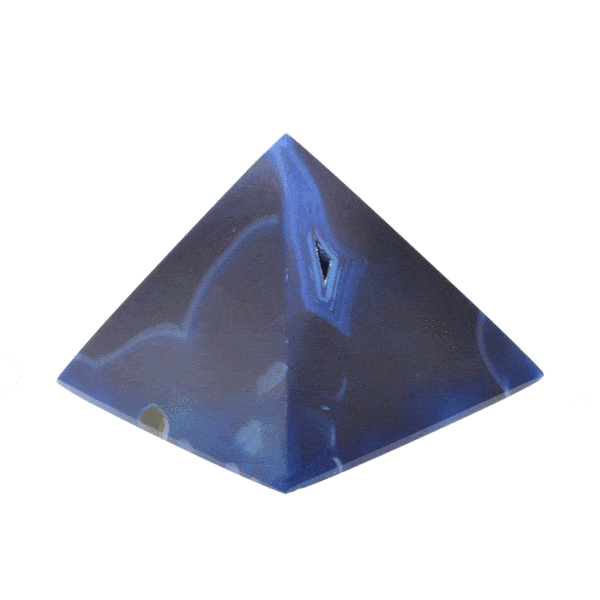 Pyramid made from natural agate gemstone with crystal quartz. The pyramid has blue colour and a height of 5cm. Buy online shop.