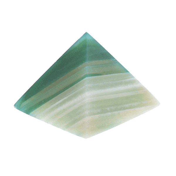 Pyramid made from natural agate gemstone of a green colour and a height of 4.5cm. Buy online shop.