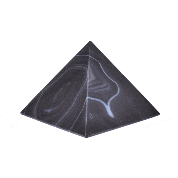 A 5cm pyramid made from natural agate gemstone of a black colour. Buy online shop.