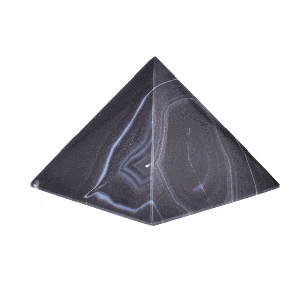 A 5cm pyramid made from natural agate gemstone of a black colour. Buy online shop.