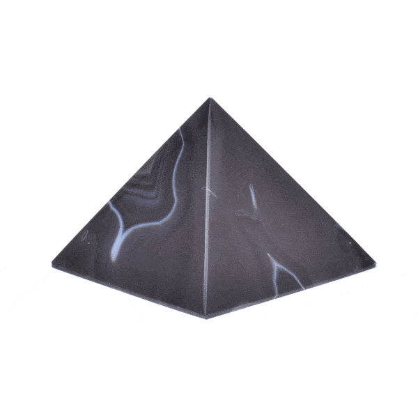 A 5cm pyramid made from natural agate gemstone of a black colour. Buy online shop.