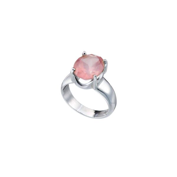 Handmade ring made of sterling silver and natural rose quartz gemstone in an oval shape. Buy online shop.