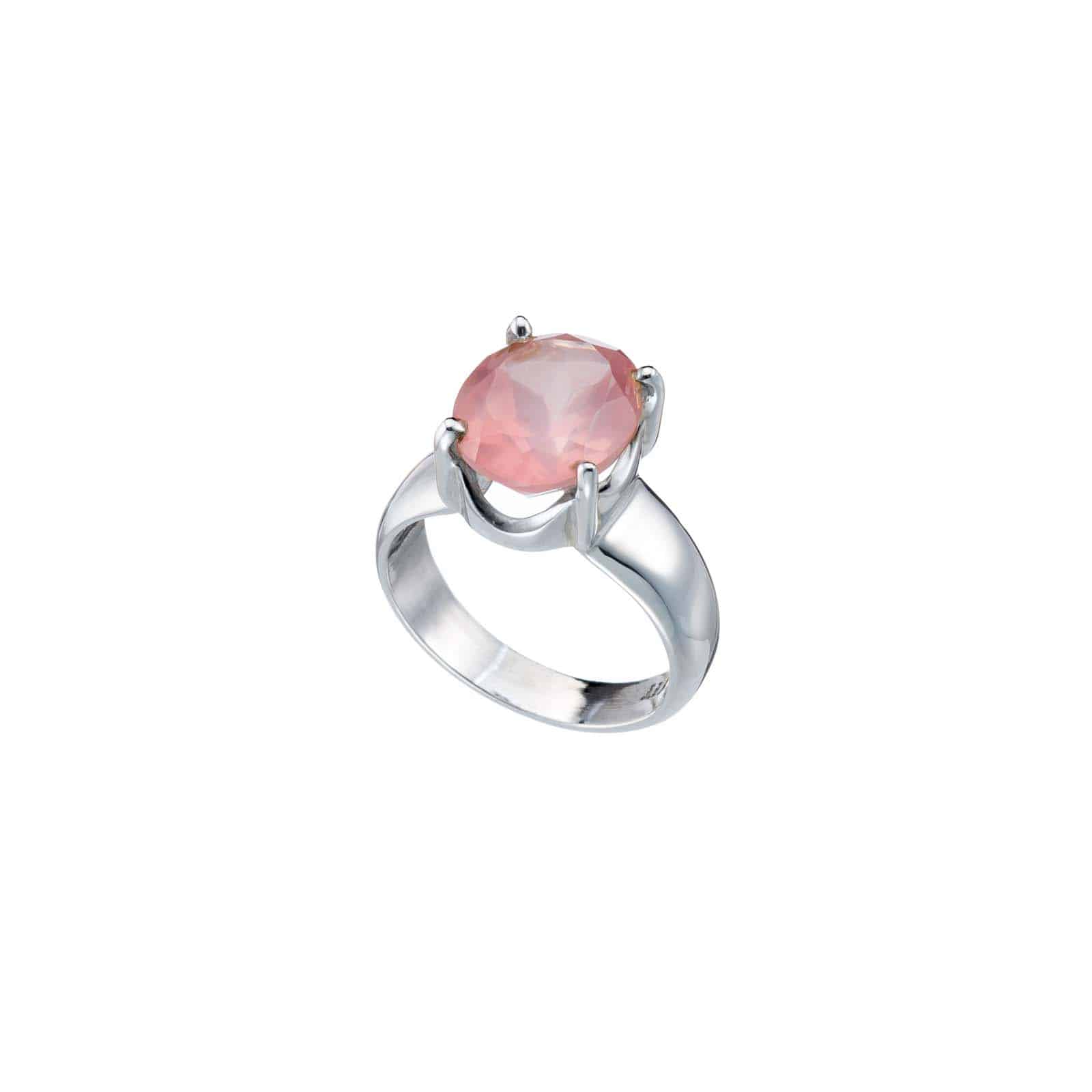 Χειροποίητο δαχτυλίδι από ασήμι 925 και φυσική πέτρα ροζ χαλαζία οβάλ σχήματος. Αγοράστε online shop.