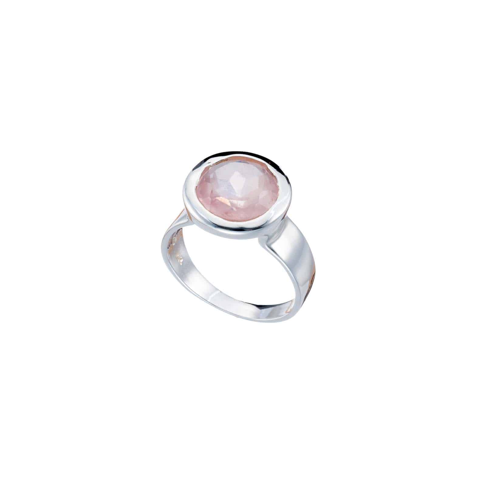 Χειροποίητο δαχτυλίδι από ασήμι 925 και φυσική πέτρα ροζ χαλαζία στρογγυλού σχήματος. Αγοράστε online shop.