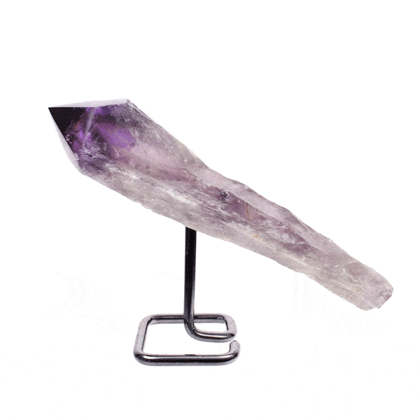 Excellent quality rough 22cm natural amethyst crystal, embedded into a metallic base. Buy online shop.