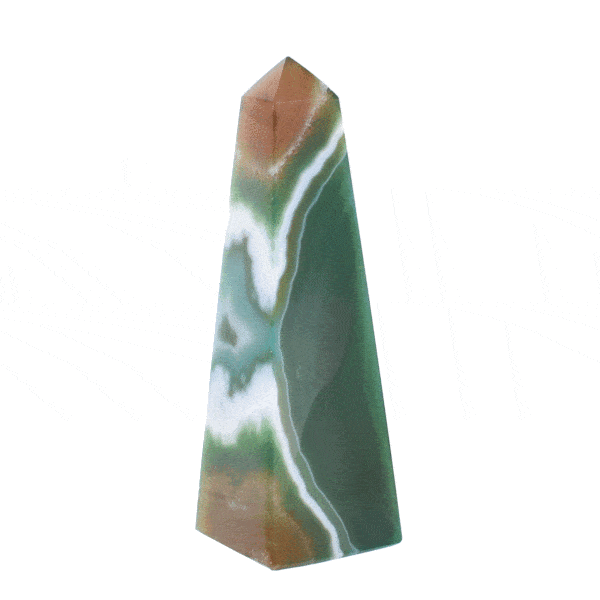 Obelisk made of natural green agate gemstone, with a height of 11cm. Buy online shop.