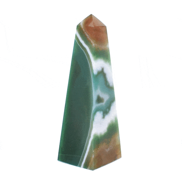 Obelisk made of natural green agate gemstone, with a height of 11cm. Buy online shop.
