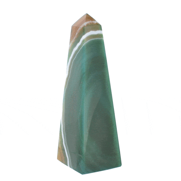 Obelisk made of natural green agate gemstone, with a height of 11cm. Buy online shop.