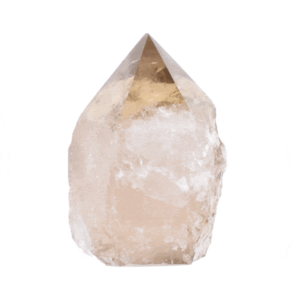 Natural rainbow smoky quartz crystal point with polished top and a height of 9cm. Buy online shop.