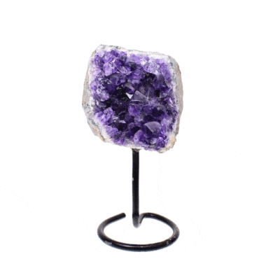 Raw piece of natural amethyst gemstone, embedded into a black metallic base. The product has a height of 14cm. 