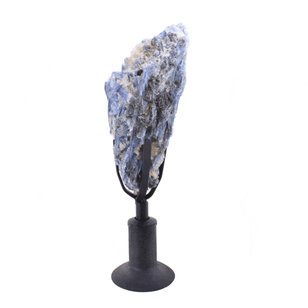 Raw piece of natural blue kyanite gemstone, placed on a black rotating metallic base. The kyanite with the base has a height of 30.5cm. Buy online shop.