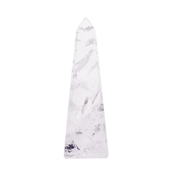 Polished 11.5cm obelisk made from natural crystal quartz gemstone.