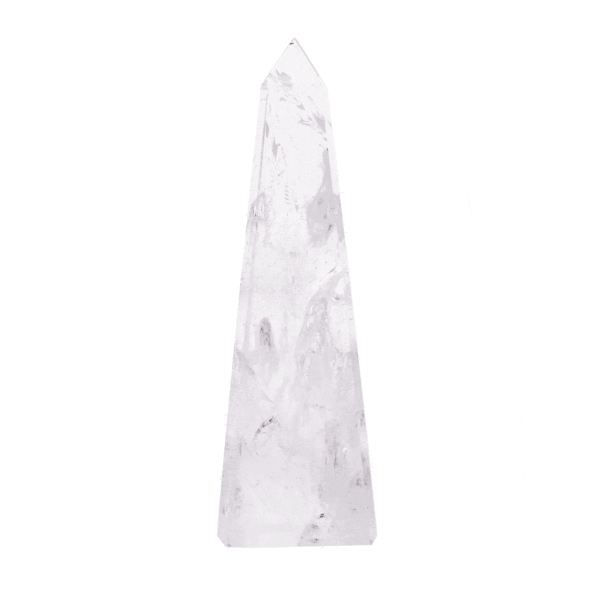 Polished 11.5cm obelisk made from natural crystal quartz gemstone.