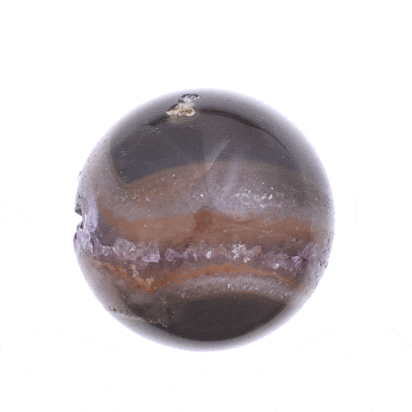 Sphere made of natural amethyst geode with a diameter of 5.5cm. The sphere comes with a black plastic base. Buy online shop.
