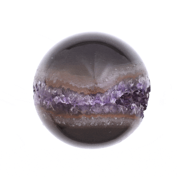 Sphere made of natural amethyst geode with a diameter of 5.5cm. The sphere comes with a black plastic base. Buy online shop.