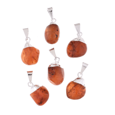 Pendants made of silver plated hypoallergenic metal and natural polished carnelian gemstones. Buy online shop.