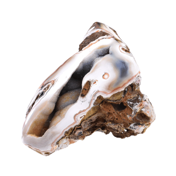Γεώδες φυσικής πέτρας αχάτη με κρύσταλλα χαλαζία στο εσωτερικό του, μεγέθους 11cm. Αγοράστε online shop.