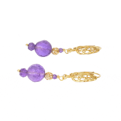 Handmade earrings made of gold plated sterling silver and natural amethyst gemstone. Buy online shop.