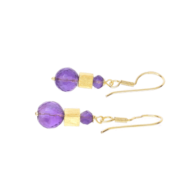 Handmade earrings made of gold plated sterling silver and natural amethyst gemstone. Buy online shop.