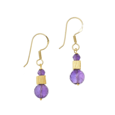 Handmade earrings made of gold plated sterling silver and natural amethyst gemstone. Buy online shop.