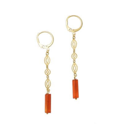 Handmade earrings made of gold plated sterling silver and natural carnelian gemstone. Buy online shop.