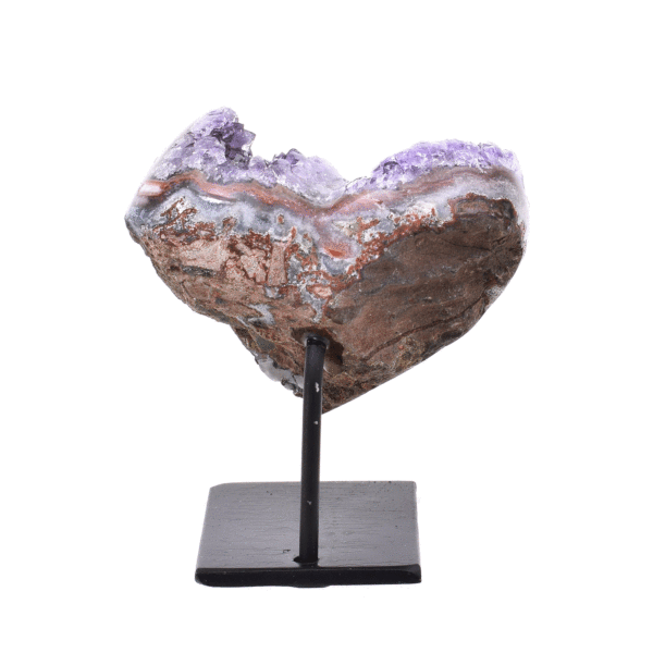 Φυσική πέτρα αμεθύστου σε σχήμα καρδιάς, ενσωματωμένη σε μαύρη μεταλλική βάση. Το προϊόν έχει ύψος 7cm. Αγοράστε online shop.