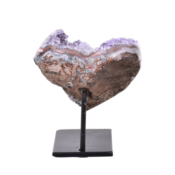 Natural amethyst gemstone in the shape of a heart, embedded into a metallic base. The product has a height of 7cm. Buy online shop.