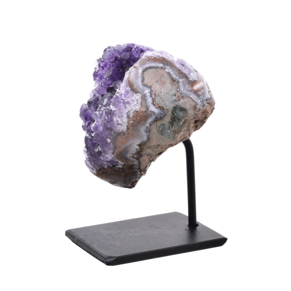 Natural amethyst gemstone in the shape of a heart, embedded into a metallic base. The product has a height of 7cm. Buy online shop.