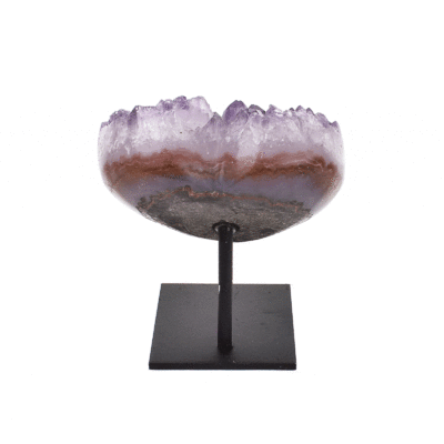 Natural amethyst gemstone in the shape of a heart, embedded into a black, metallic base. The product has a height of 6cm. Buy online shop.