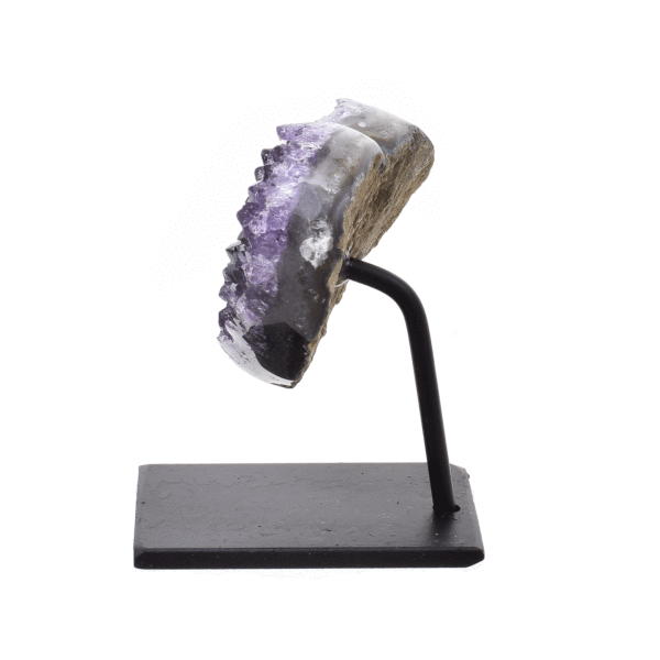 Natural amethyst gemstone in the shape of a heart, embedded into a metallic base. The product has a height of 6cm. Buy online shop.