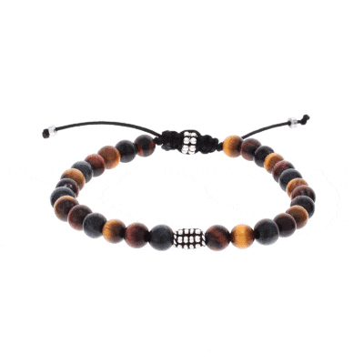 Handmade macrame bracelet with natural multicolor tiger's eye gemstones. The bracelet is decorated with sterling silver elements. Buy online shop.