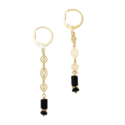 Handmade earrings made of gold plated sterling silver and natural onyx gemstones. Buy online shop.