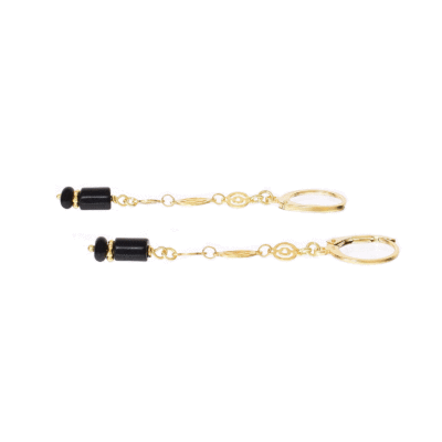 Handmade earrings made of gold plated sterling silver and natural onyx gemstones. Buy online shop.